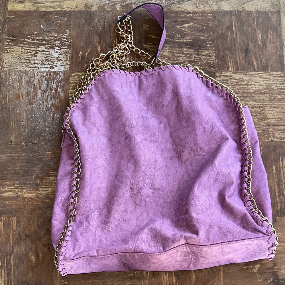 Chic Yoki Lavender Chain-Trim Hobo Shoulder Bag Vegan Leather 💜💜💜